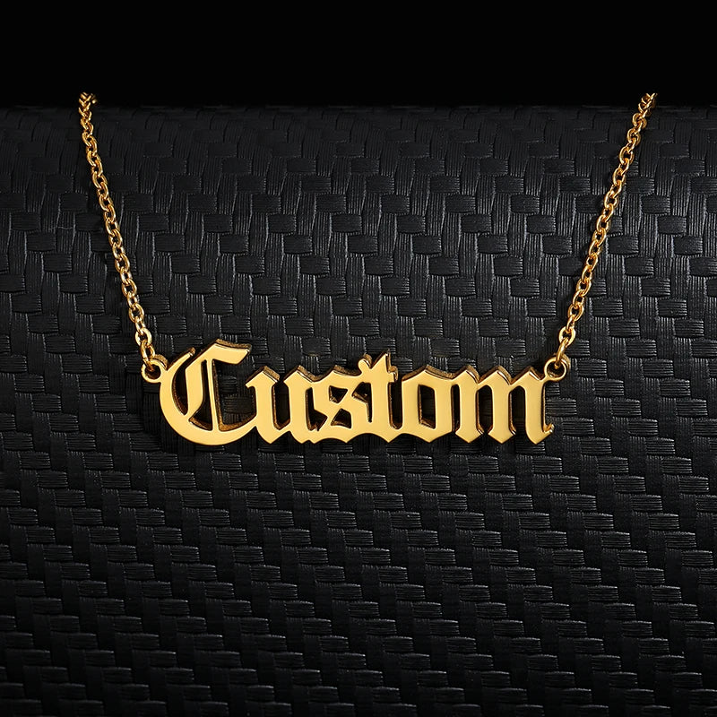 Old English Custom Name Necklaces For Women Men Stainless Steel Customized Necklace Pendant Personalized Goth Neck Chain Jewelry