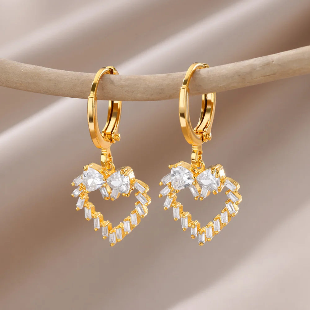 Fashion Punk Evil Eye Hoop Earrings for Women Gold Color Stainelss Steel Zircon Turkish Eye Fatima Hand Drop Earring Jewelry
