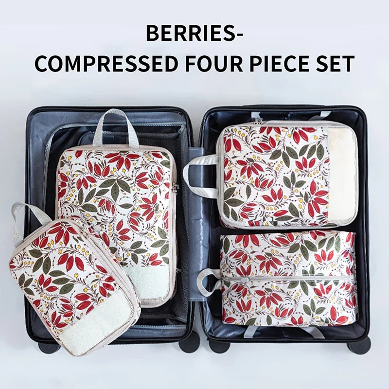 4pcs Compression Storage Bag Large Capacity Foldable Packing Cubes Washable Expandable Luggage Storage Bags Set