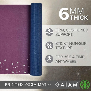 Gaiam Yoga Mat - Premium 6mm Print Extra Thick Non Slip Exercise & Fitness Mat for All Types of Yoga, Pilates & Floor Workouts (