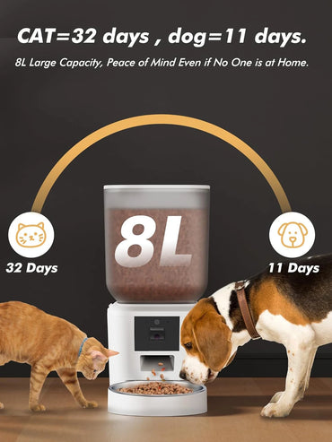 Furpipi Automatic Cat Feeders with Key Contol SUS ABS 8L Large Capacity Pet Smart Feeder Automatic Cat Dog Food Dispenser