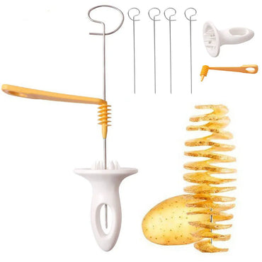 Spiral Potato Cutter with 4 Stainless Steel Sticks Manual Twisted Potato Slicer Reusable Potato Twister Kitchen Accessories