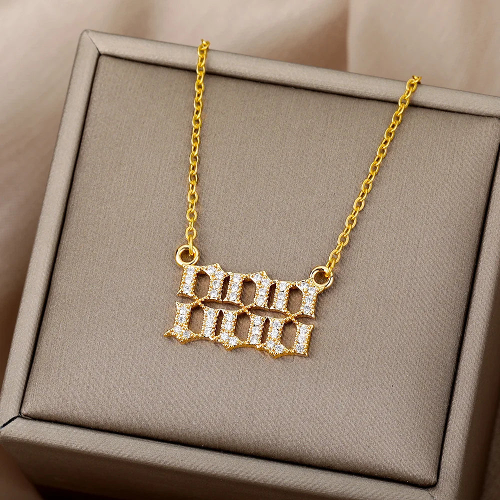 Zircon Angel Number Necklaces 111 222 333 444 555 666 777 888 999 Stainless Steel Necklace For Women Devil Choker Trend Jewelry