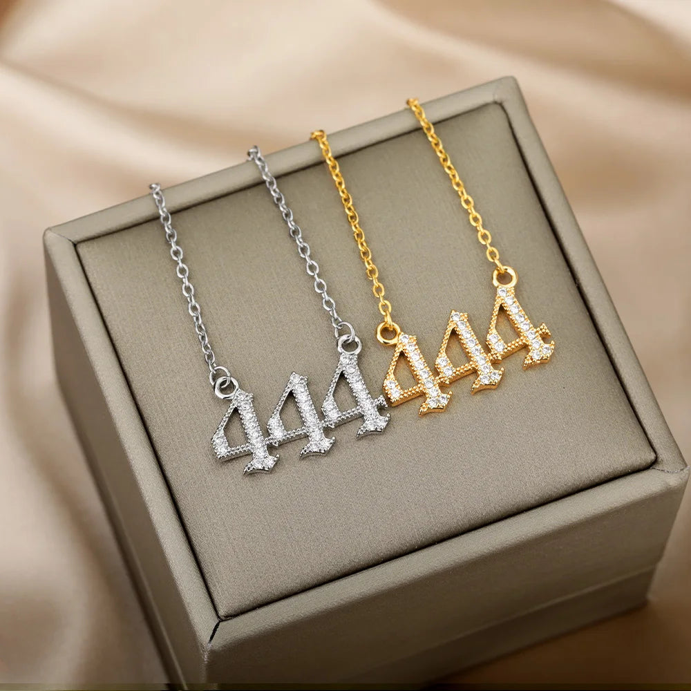 Zircon Angel Number Necklaces 111 222 333 444 555 666 777 888 999 Stainless Steel Necklace For Women Devil Choker Trend Jewelry