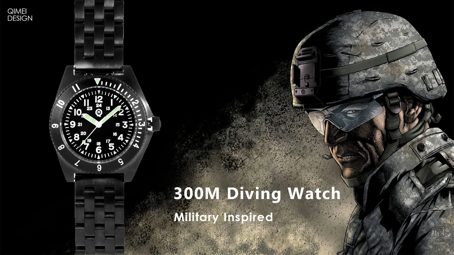 QM "Vietnam" Quartz Wristewatches  US Special Forces UDT Military Men's 300M Diver Super Light Japan VH31 Movement SM8019BA