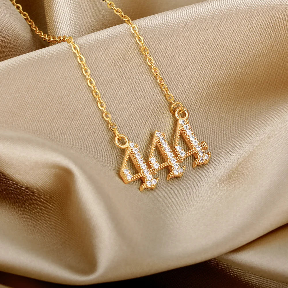 Zircon Angel Number Necklaces 111 222 333 444 555 666 777 888 999 Stainless Steel Necklace For Women Devil Choker Trend Jewelry
