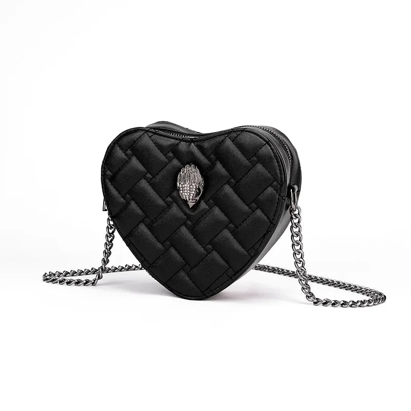 2024 Women's Heart-Shaped Herringbone Crossbody Bag with Eagle and Bird Head Shoulder Bag Chain Purse