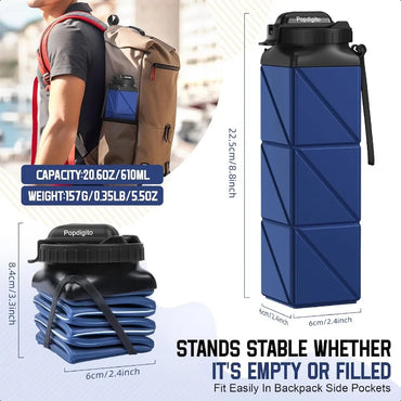 2pcs Collapsible Water Bottles 20.6oz Foldable Water Bottle BPA Free Reusable Lightweight LeakProof Travel Silicone Water Bottl
