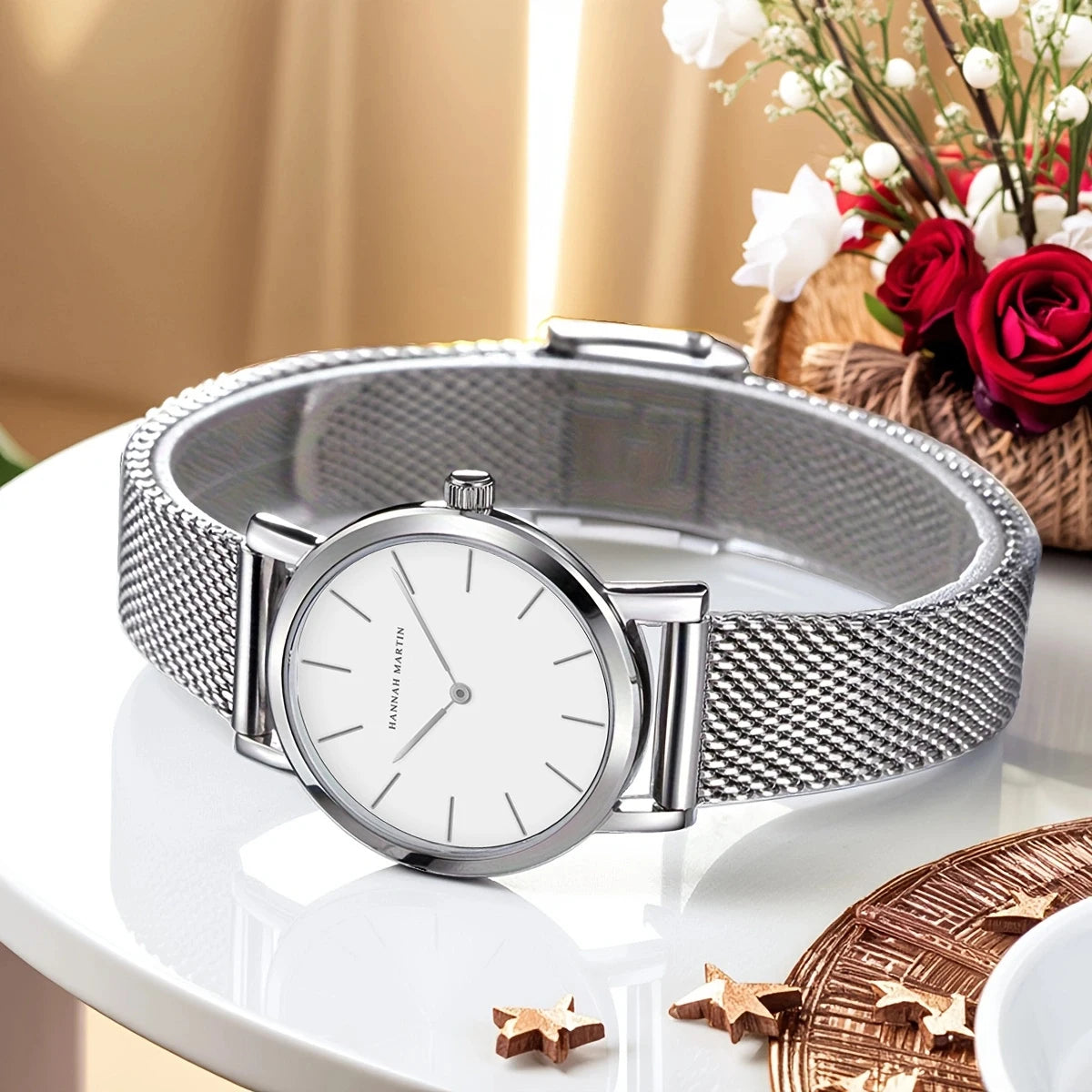 Hannah Martin Women Watch Top Brand Japan Quartz Movement 36mm Rose Gold Waterproof Fashionable Nordic Minimalist Ladies Watches