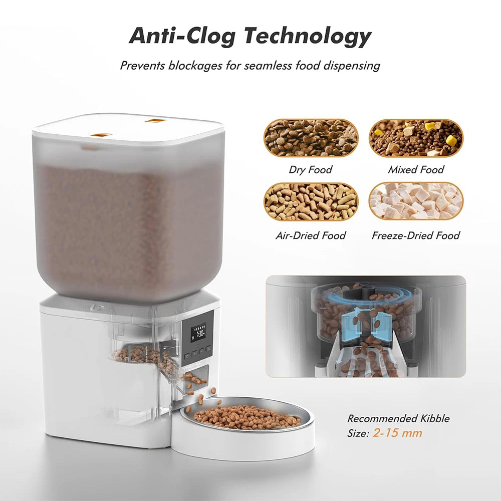 Furpipi Automatic Cat Feeders with Key Contol SUS ABS 8L Large Capacity Pet Smart Feeder Automatic Cat Dog Food Dispenser