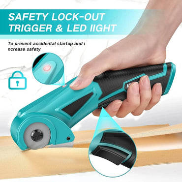 Cordless Electric Scissors Rotary Cutter Electric Cardboard Box Cutter Safety Button Led Light Lightweight Cardboard Thinner