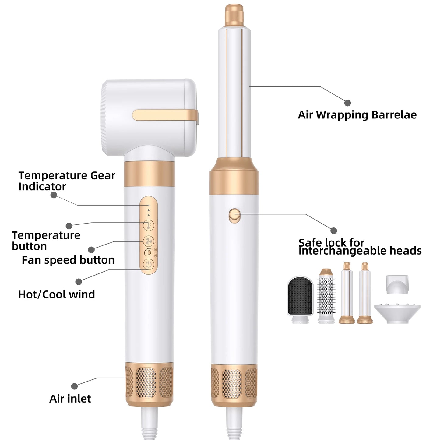 7 in 1 Professional Hair Dryer Brush 110,000 RPM Brushless Hot Air Volumizing Blow Dryer Brush Air Styling Curling Iron Wand