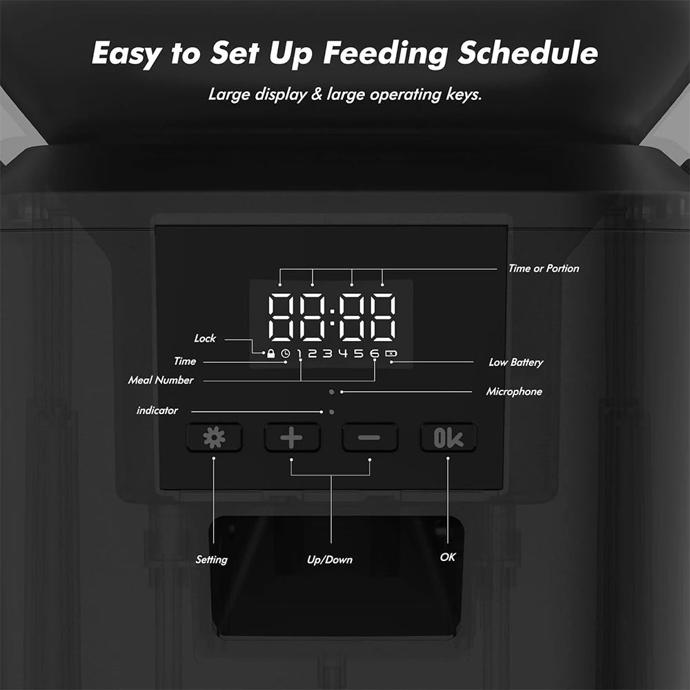 Furpipi Automatic Cat Feeders with Key Contol SUS ABS 8L Large Capacity Pet Smart Feeder Automatic Cat Dog Food Dispenser