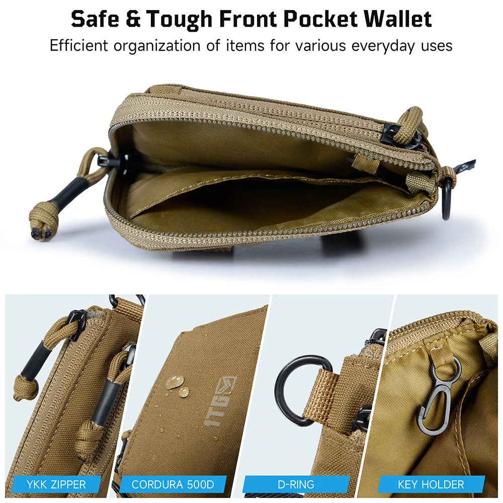1TG TACTICAL Waterproof EDC Pouch Portable Key Change Purse Wallet Travel Kit Coin Mini Purse & Card Slots And Zippers Pouch