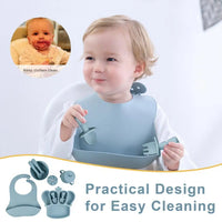 9Pcs Silicone Baby Feeding Set Suction Bowl Divided Plate Bibs Fruit Feeder Spoons Forks Sippy Cup Utensil Sets BPA-Free Tablewa