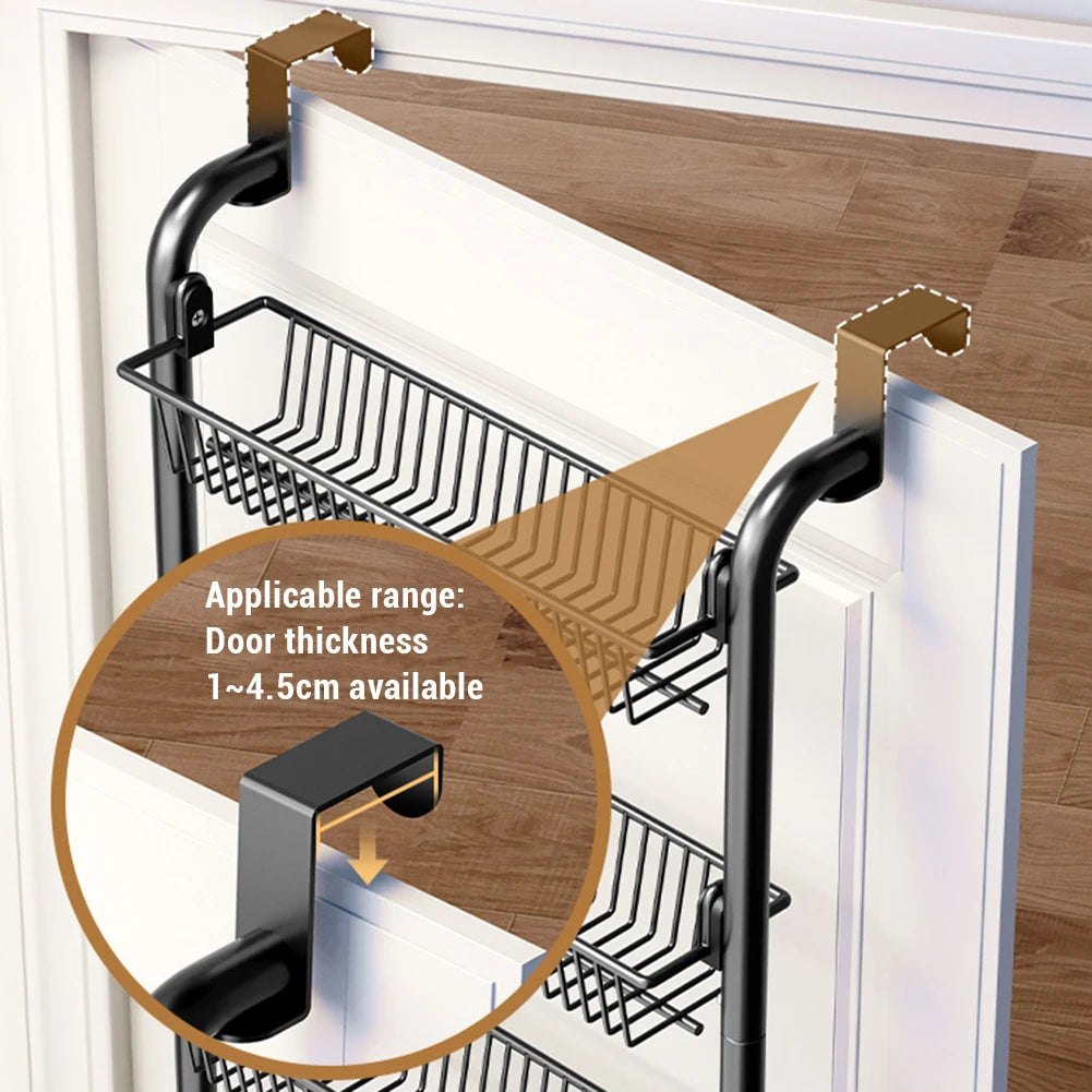 Over The Door Organizer, Metal Behind Door Hanging Storage Organizer Shelf With Adjustable Basket, Door Hanging Organizer