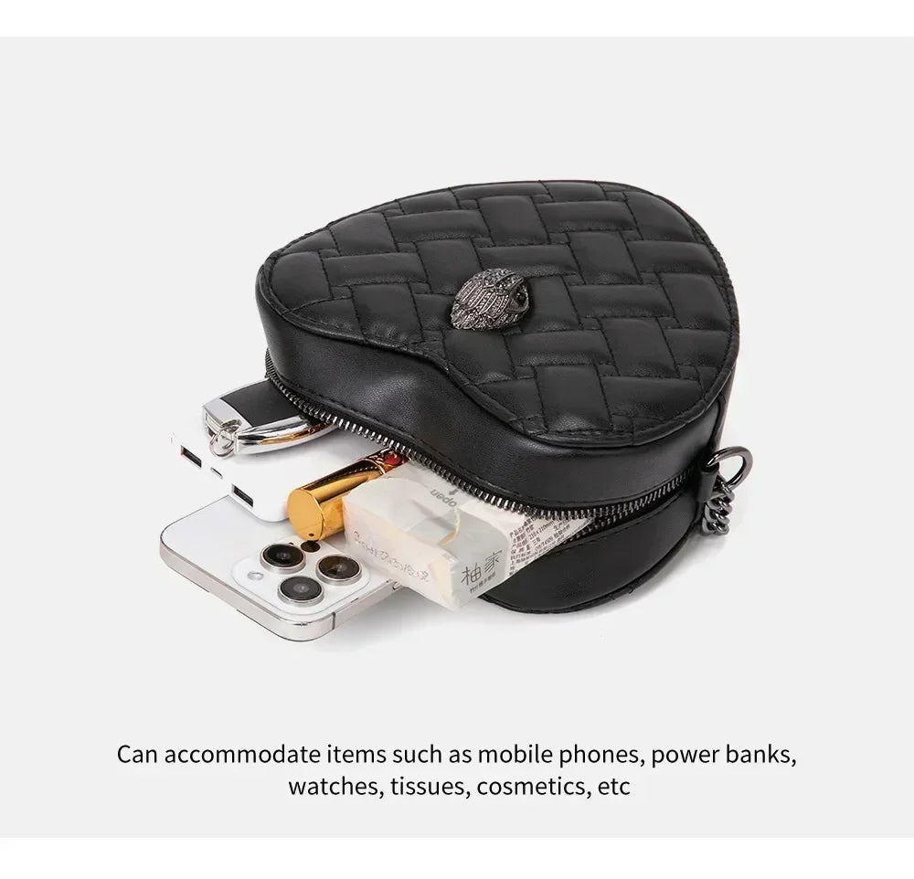2024 Women's Heart-Shaped Herringbone Crossbody Bag with Eagle and Bird Head Shoulder Bag Chain Purse
