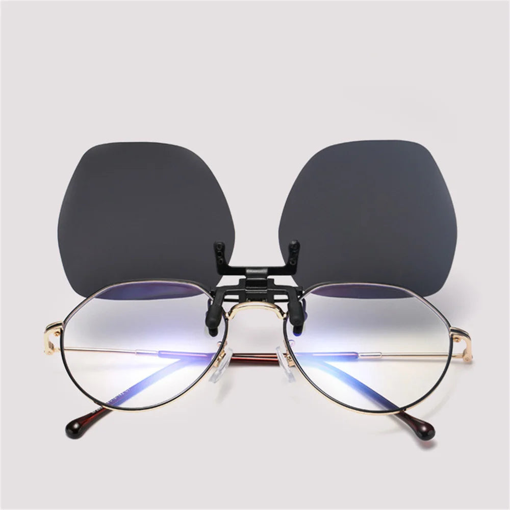 KLASSNUM Polarized Sunglasses Clip Men's Flip Up Clip on Glasses Square Frame Pilot Sun Glasses Women Driving Glasses Shades 1Pc