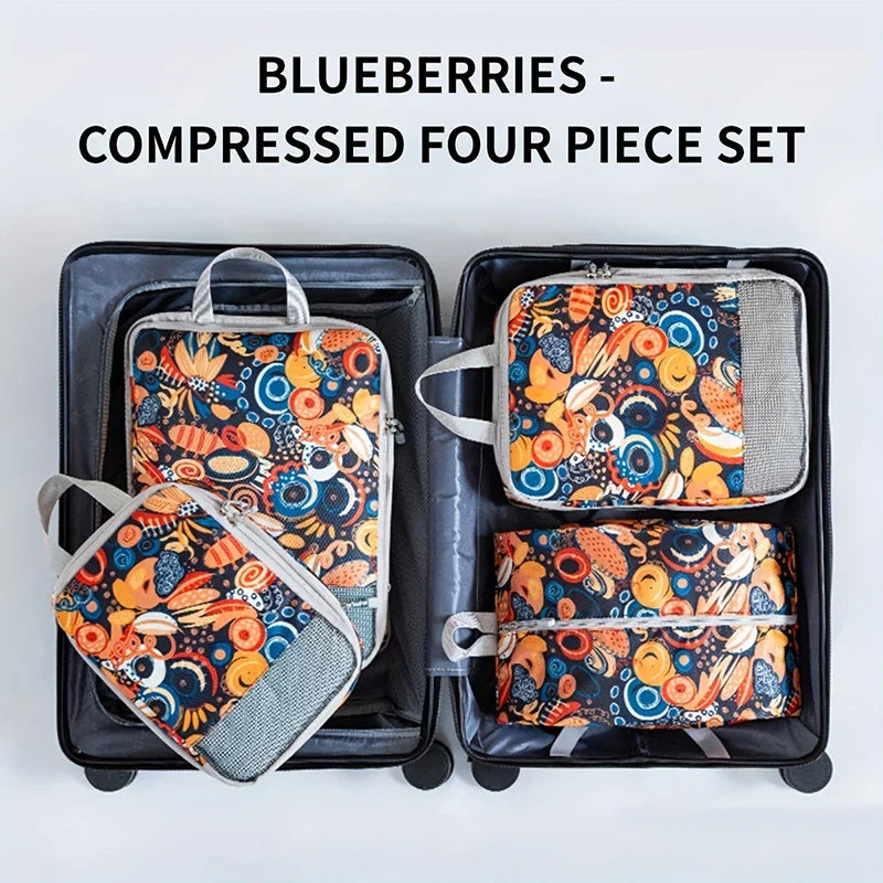 4pcs Compression Storage Bag Large Capacity Foldable Packing Cubes Washable Expandable Luggage Storage Bags Set