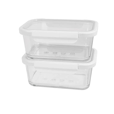 4PC Rectangle Glass Food Storage Containers Airtight Tritan Lid Microwave Freezer Dishwasher Safe Stackable BPA Free