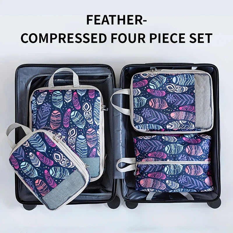 4pcs Compression Storage Bag Large Capacity Foldable Packing Cubes Washable Expandable Luggage Storage Bags Set