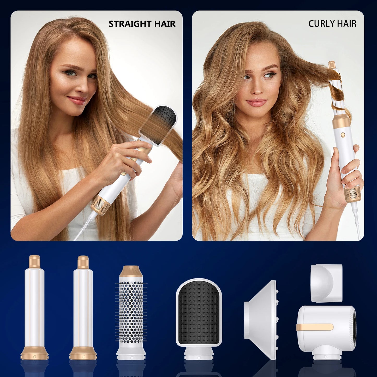 7 in 1 Professional Hair Dryer Brush 110,000 RPM Brushless Hot Air Volumizing Blow Dryer Brush Air Styling Curling Iron Wand