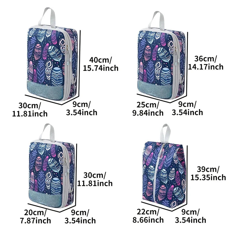4pcs Compression Storage Bag Large Capacity Foldable Packing Cubes Washable Expandable Luggage Storage Bags Set