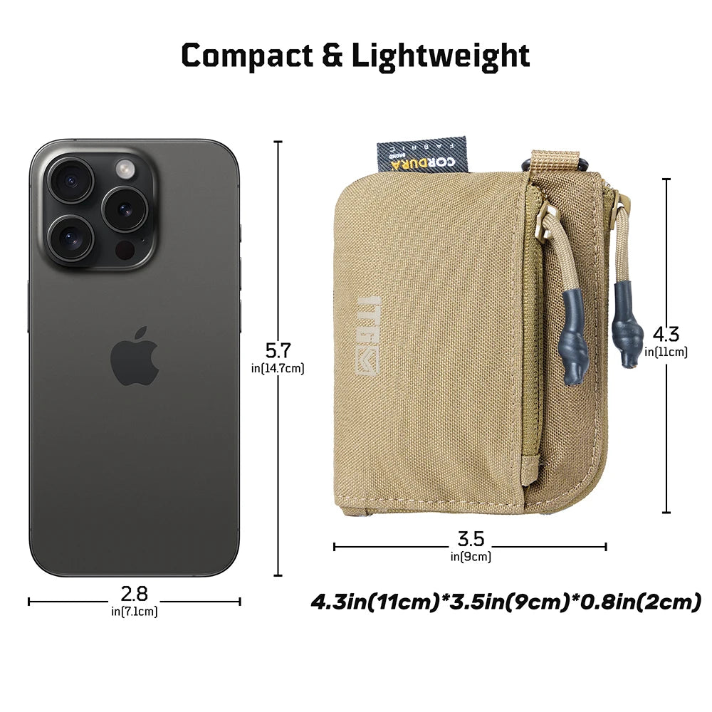 1TG TACTICAL Waterproof EDC Pouch Portable Key Change Purse Wallet Travel Kit Coin Mini Purse & Card Slots And Zippers Pouch