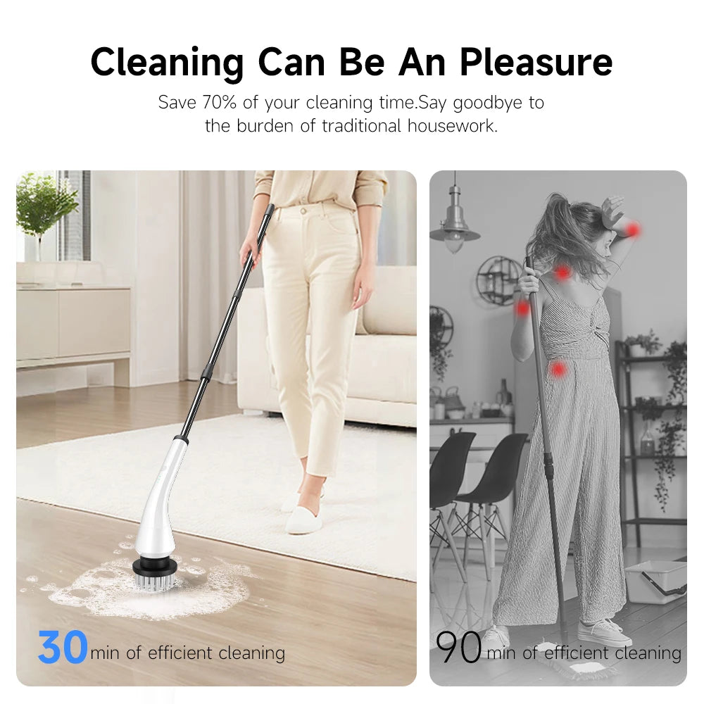 Electric Spin Scrubber, Electric scrubber with 8 Replaceable Brush Heads & Detachable Extension Handle, Power spin scrubber cord