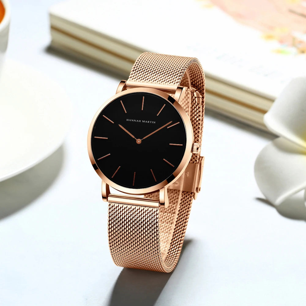 Hannah Martin Women Watch Top Brand Japan Quartz Movement 36mm Rose Gold Waterproof Fashionable Nordic Minimalist Ladies Watches