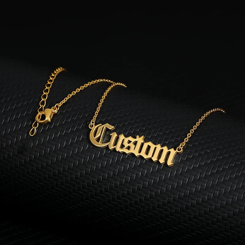 Old English Custom Name Necklaces For Women Men Stainless Steel Customized Necklace Pendant Personalized Goth Neck Chain Jewelry