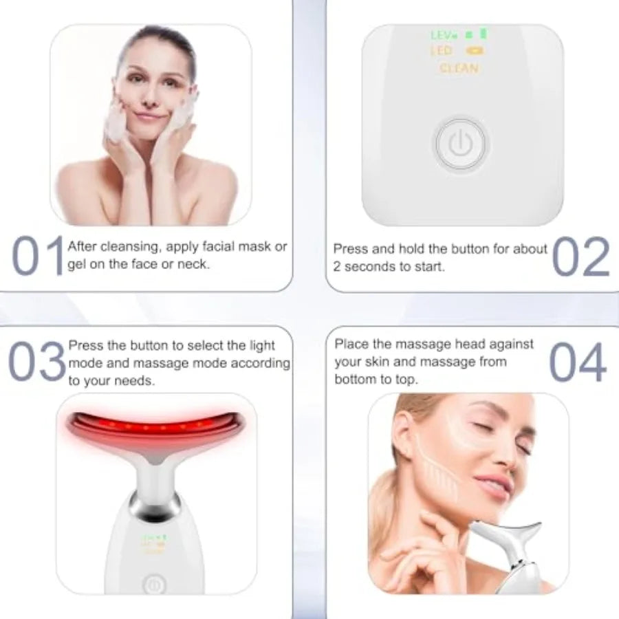Face and Neck Massager Tools Portable Facial Beauty Device Facial Massager with 7 Color LED Lights for Skin Care