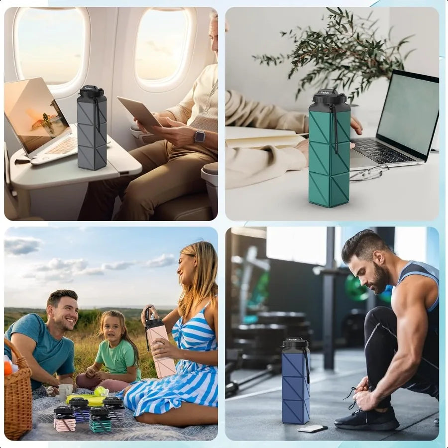 2pcs Collapsible Water Bottles 20.6oz Foldable Water Bottle BPA Free Reusable Lightweight LeakProof Travel Silicone Water Bottl