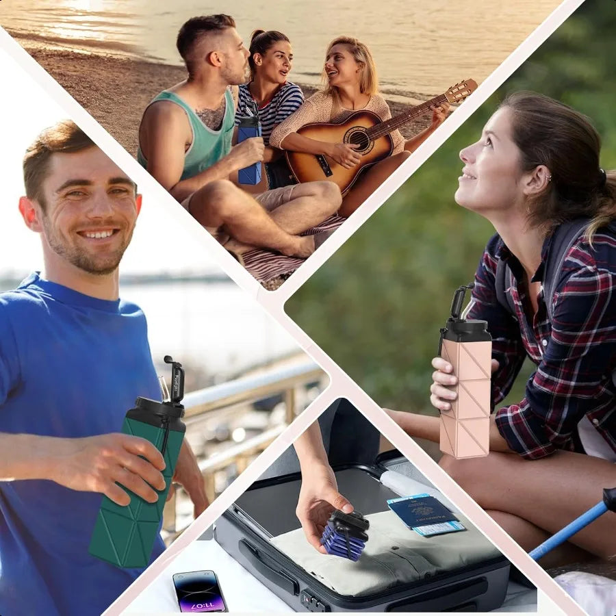 2pcs Collapsible Water Bottles 20.6oz Foldable Water Bottle BPA Free Reusable Lightweight LeakProof Travel Silicone Water Bottl