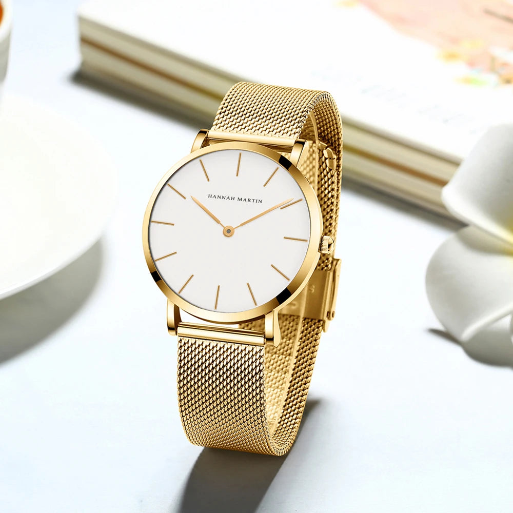 Hannah Martin Women Watch Top Brand Japan Quartz Movement 36mm Rose Gold Waterproof Fashionable Nordic Minimalist Ladies Watches