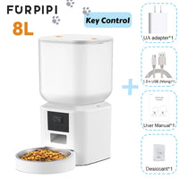 Furpipi Automatic Cat Feeders with Key Contol SUS ABS 8L Large Capacity Pet Smart Feeder Automatic Cat Dog Food Dispenser